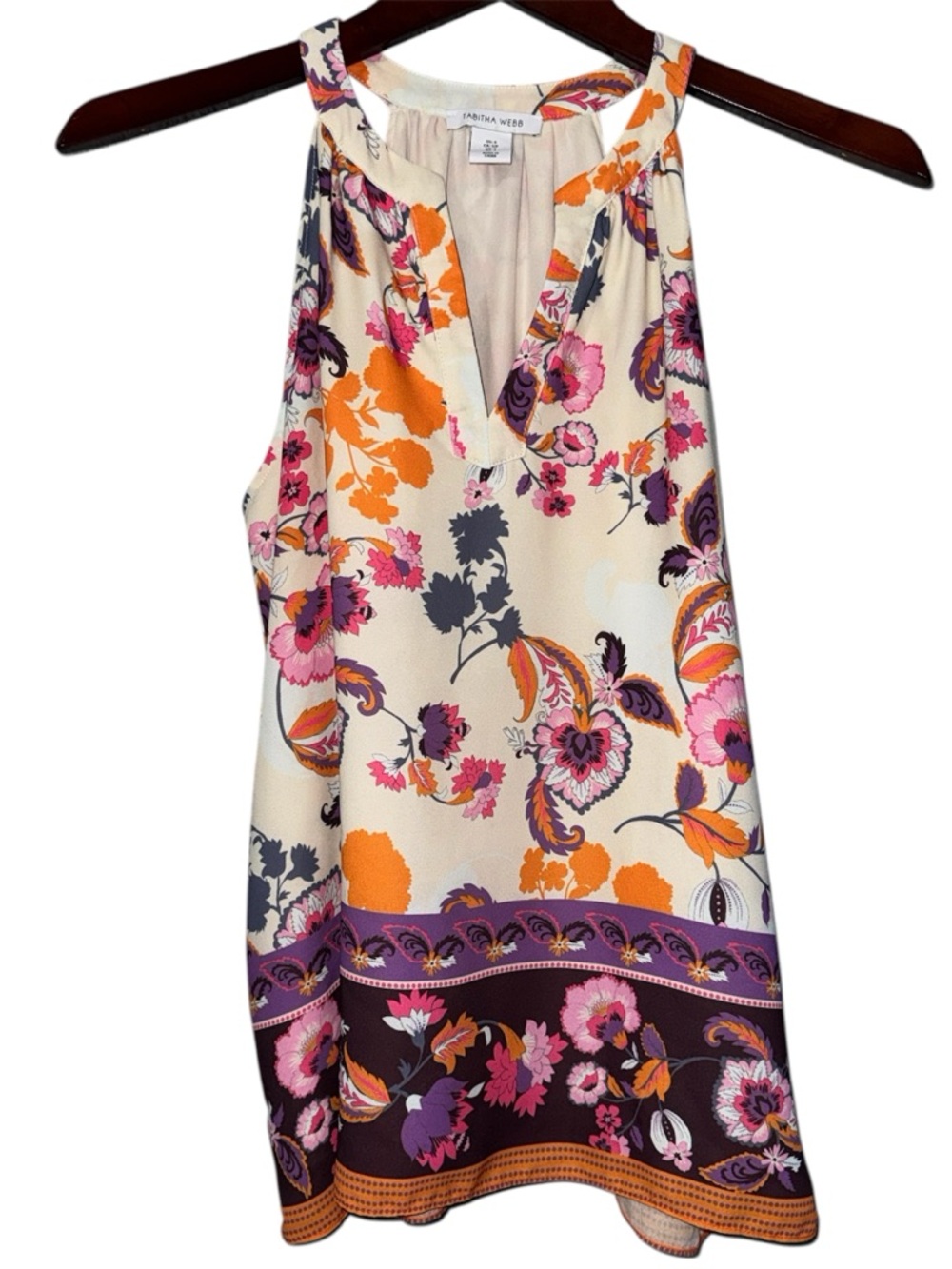 Tabitha Webb Size S Cream Floral Halter Camisole with Pink & Orange Accents